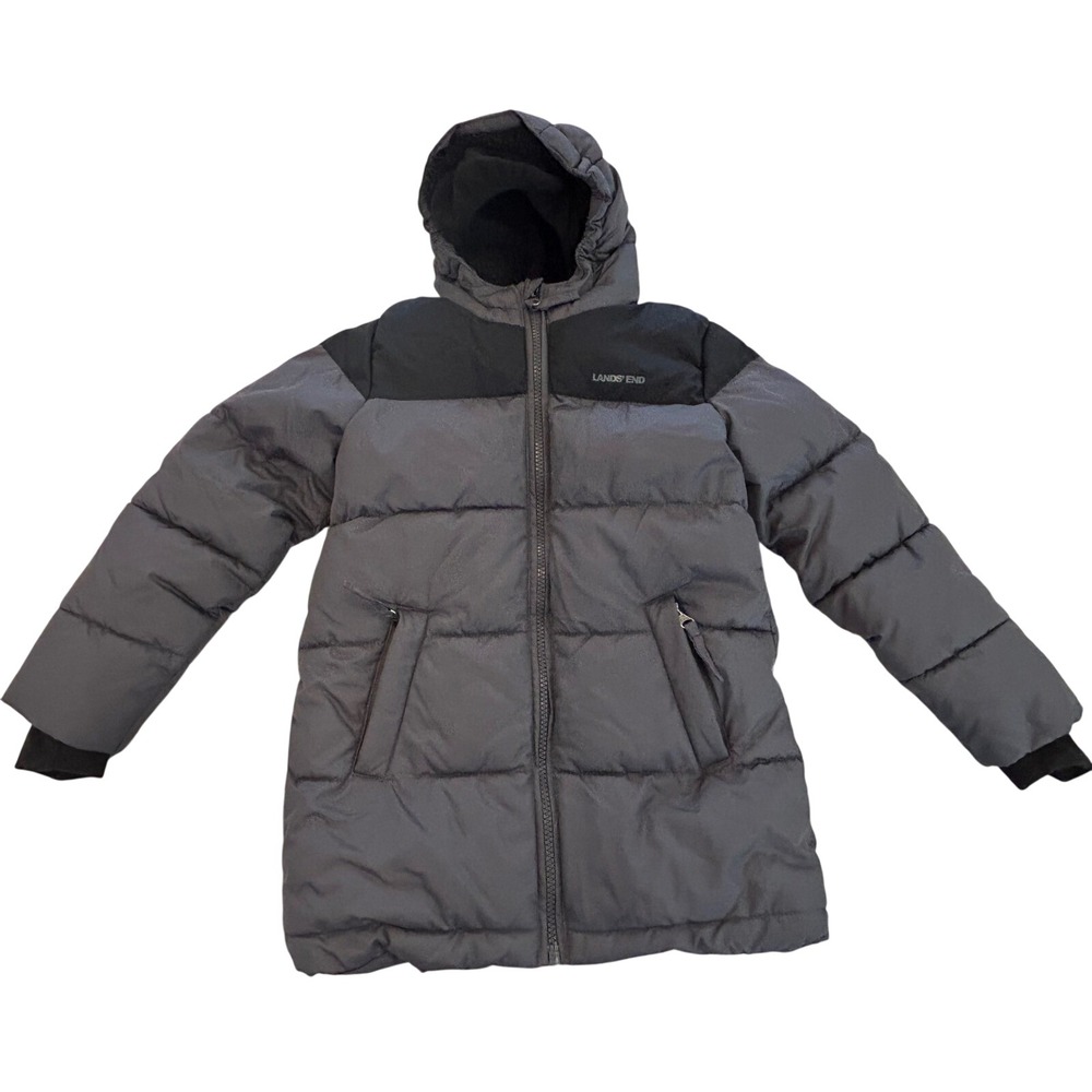Lands End Kids Puffer Coat XS Extra Small Gray‎ Black Winter Jacket